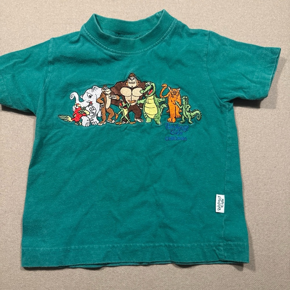Kids Green Jungle Friends T-Shirt Rainforest cafe Chicago xxs boys vintage